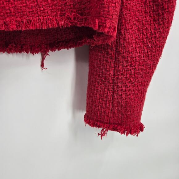 NWT Mango S Red Wintour Tweed Jacket Button Down Collarless Knit Long Sleeve - Picture 8 of 11